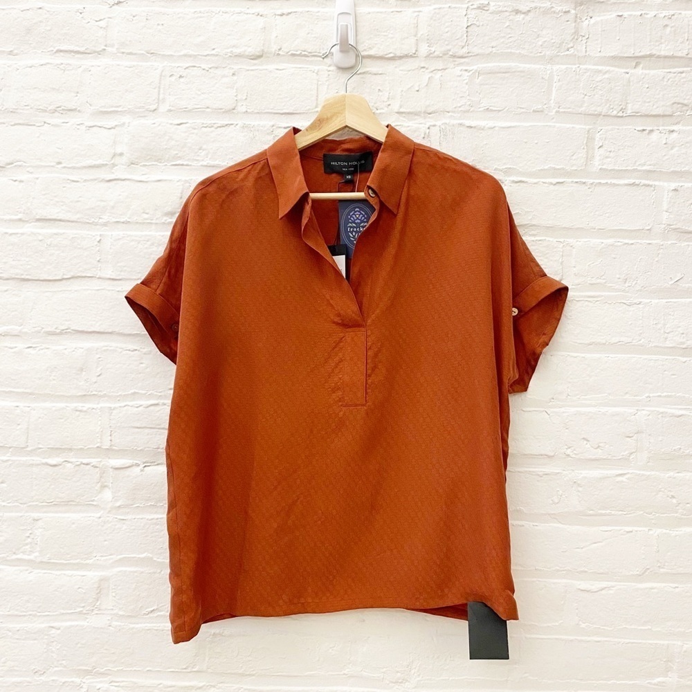 Hilton Hollis || Dobby Popover Top‎ Cupro Paprika Red Orange XS NWT